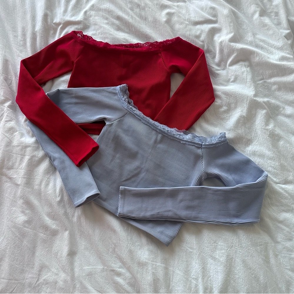 Red and Gray Off-Shoulder Tops